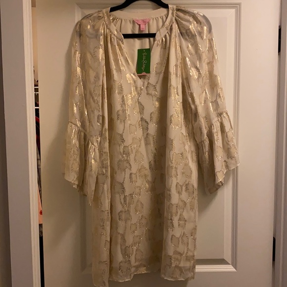 Lilly Pulitzer Dresses & Skirts - Lilly Pulitzer Cream and Gold Metallic Floral Duster